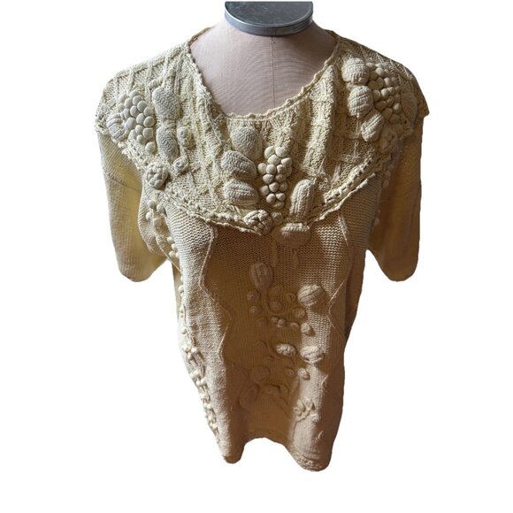 VTG 90s Artsy Embroidered M Cable  Knit Sweater Portrait Collar Coquette read - Picture 2 of 14